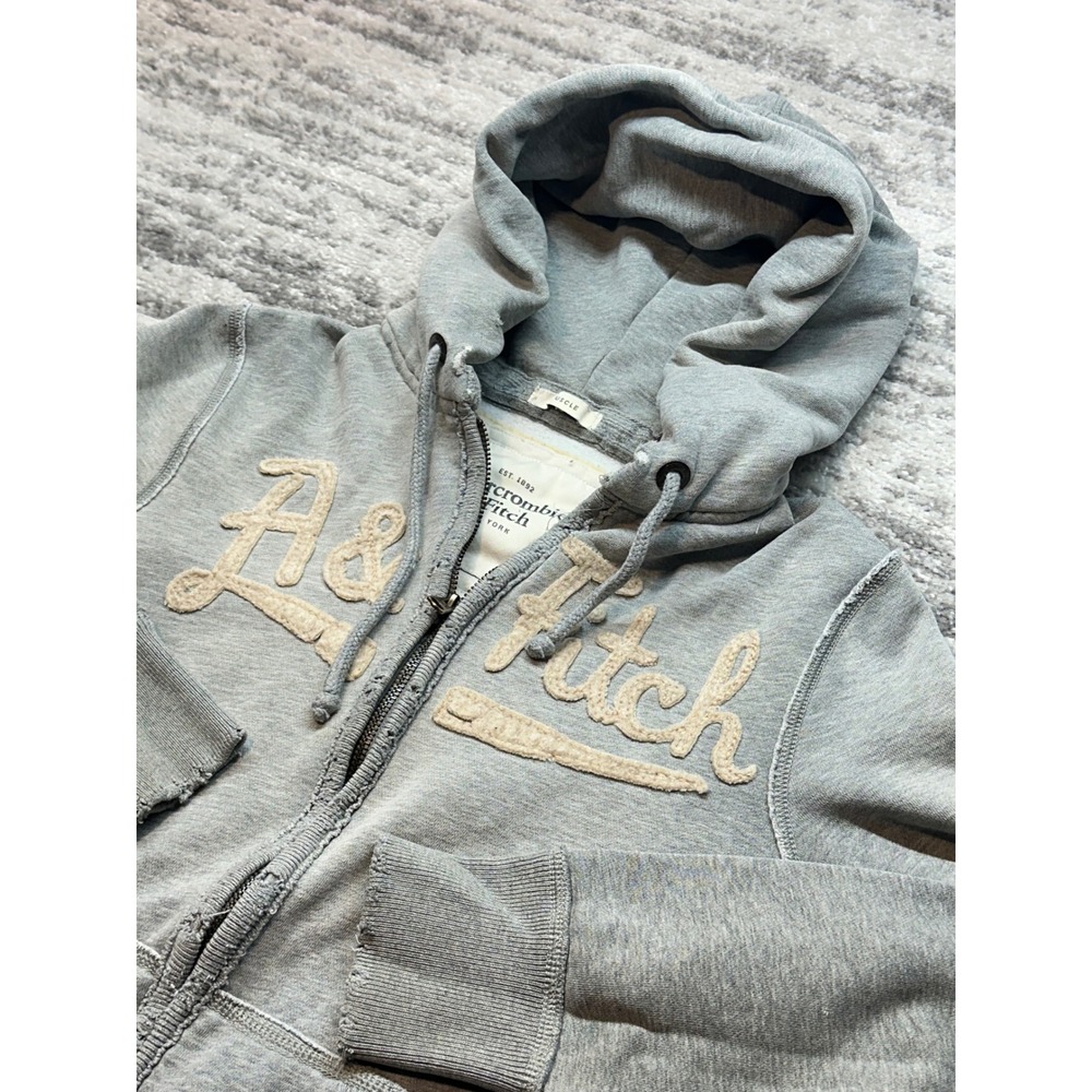 Y2K Abercrombie & Fitch Hoodie Mens Small Muscle Fit Distressed Full Zip Logo